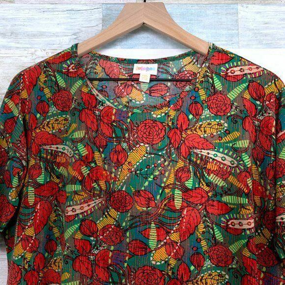 LuLaRoe Irma Tunic Top Red Green Floral Womens Size XXS 2XS NEW NWT - Picture 2 of 8